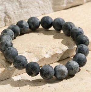 Natural Stone Beaded Single Strand Stretch Bracelet (Dark Grey)